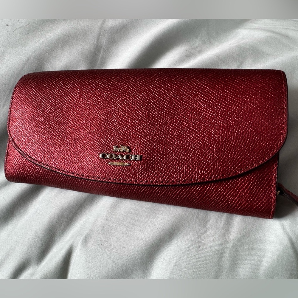 Coach Metallic Cherry Leather Envelope Wallet EUC